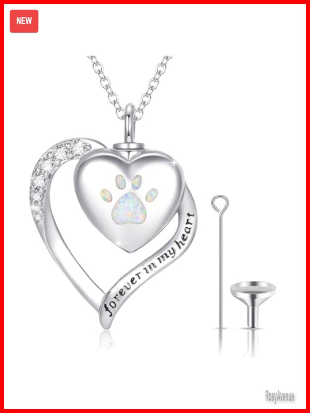 Sterling Silver Paw Pet Urn Necklace Memorial Cremation Jewelry 18" Cable Chain